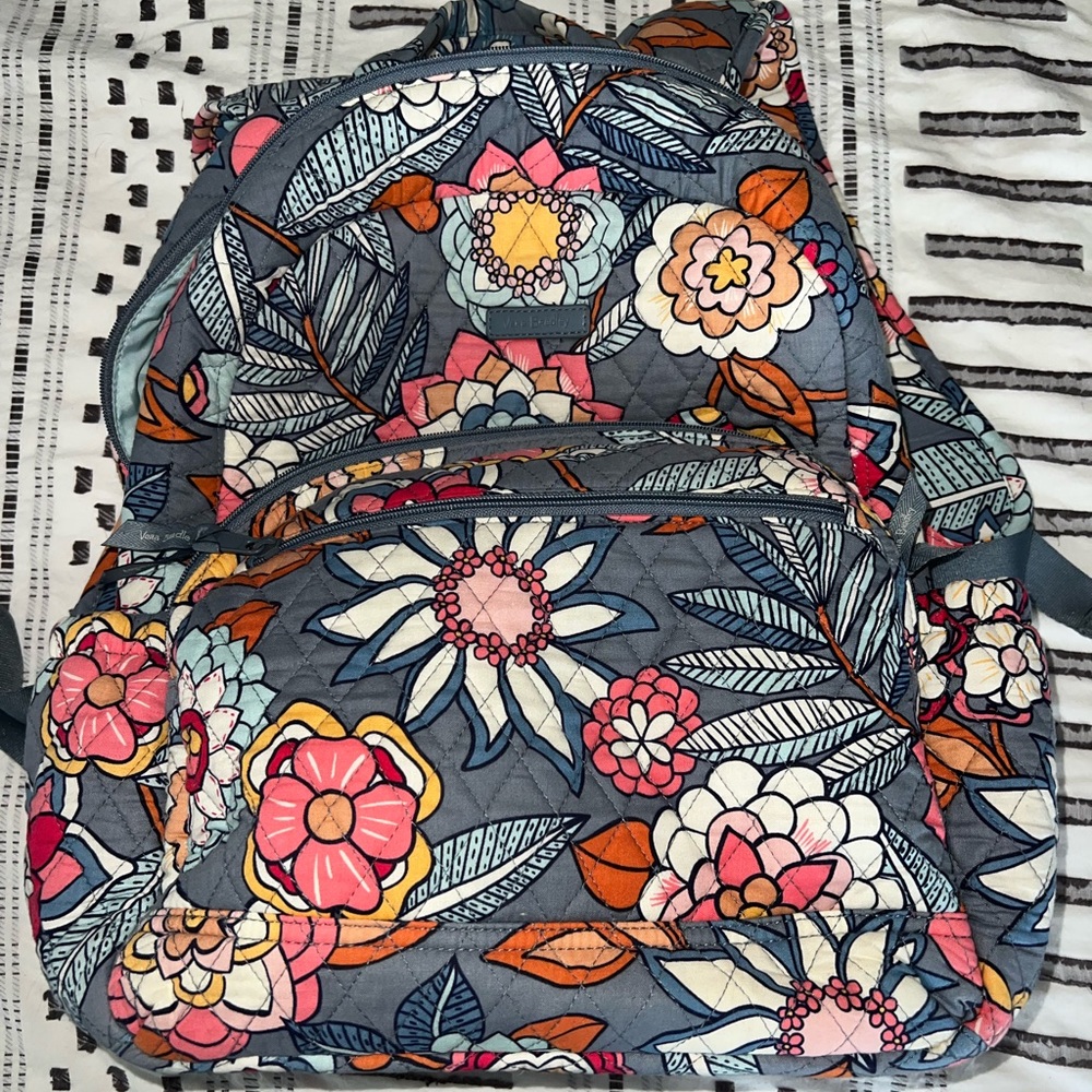 Vera Bradley Floral Backpack - Gray, Pink, Orange
